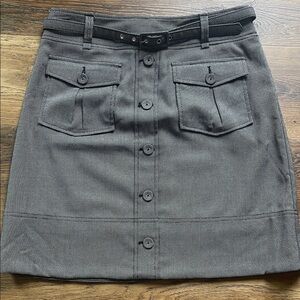 A.B.S. Black & Gray Button-Front Skirt with Belt and Functional Pockets S10